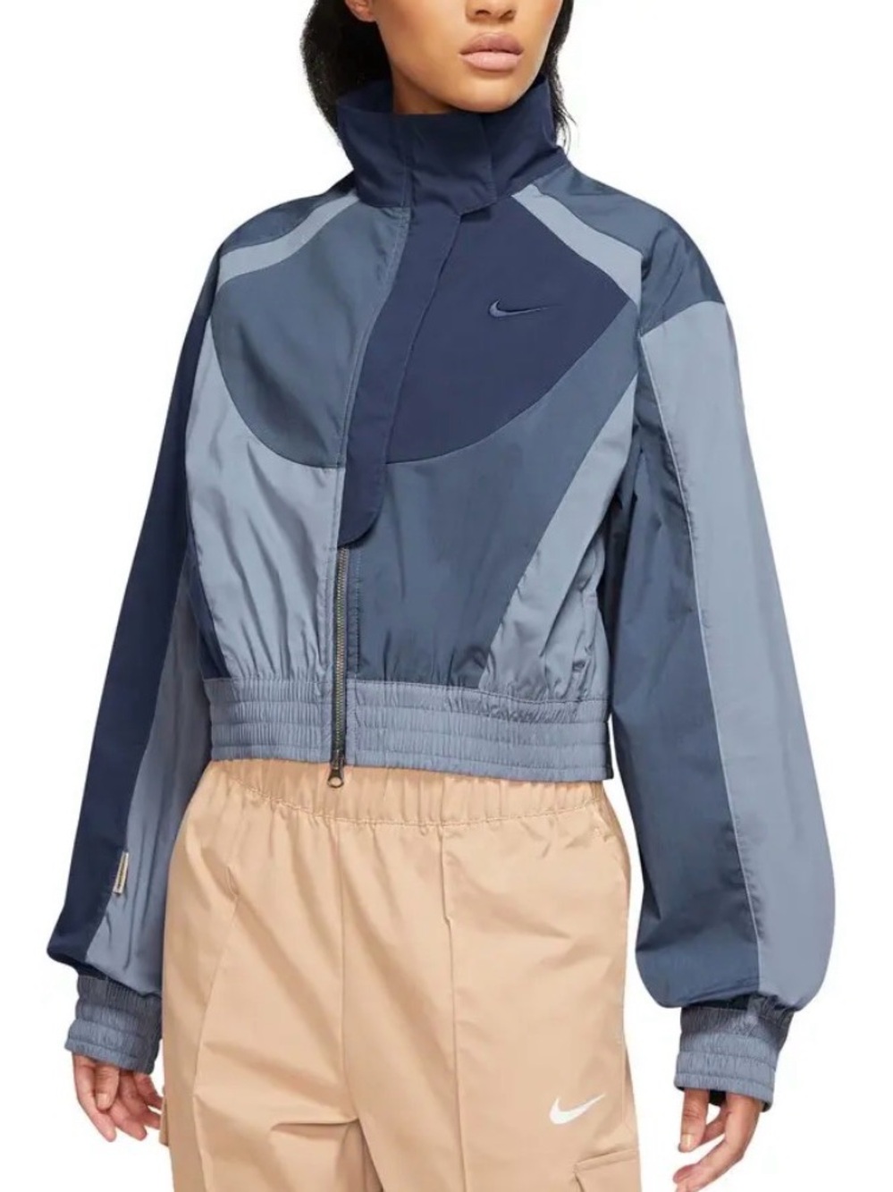 Nike Women's Colorblock Cropped Bomber Jacket - Navy & Gray
